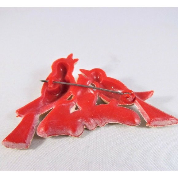 Vintage 1940 Celluloid tan figural 2 Birds on a branch with fire flame Brooch - Picture 4 of 9